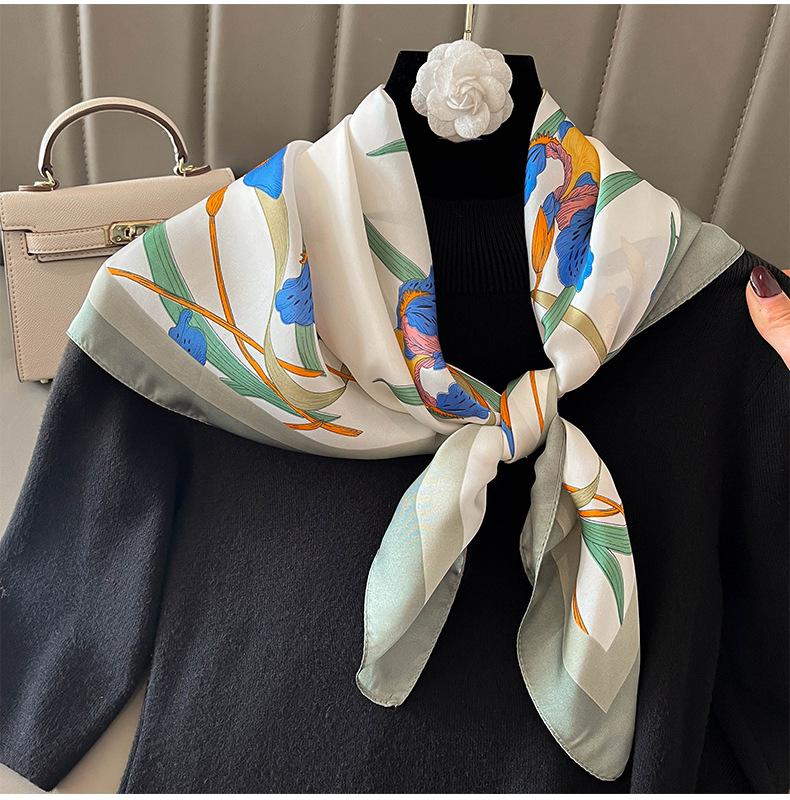 Elegant Floral Scarf for Lady Fashion Square Silk Neck Kerchief Bandana Foulard Soft Hairbands Women  New Bufanda