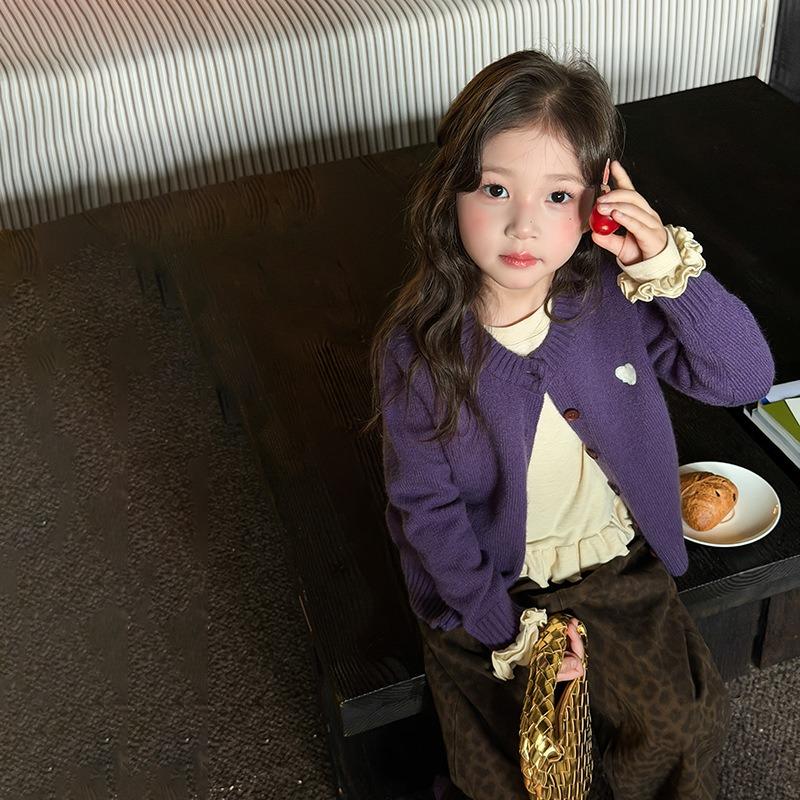 Girls Kids Heart Embroidered Knit Cardigan Casual Children Fall Outerwear