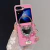 Cute Love Heart Mirror Crocodile Pattern Case for Samsung Galaxy Z Flip 7 6 5 4 3 Flip7 Zflip Ring Holder Bracket Leather Cover