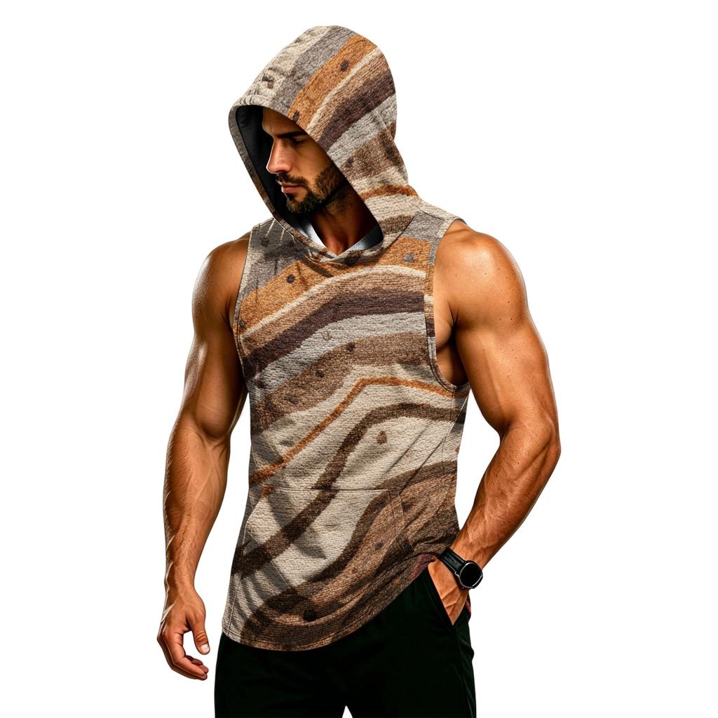 Men’s Hooded Sleeveless Vest Muscle Fit Gym Tank Top Breathable Quick Dry Athletic Bodybuilding Shirt for Workout Training
