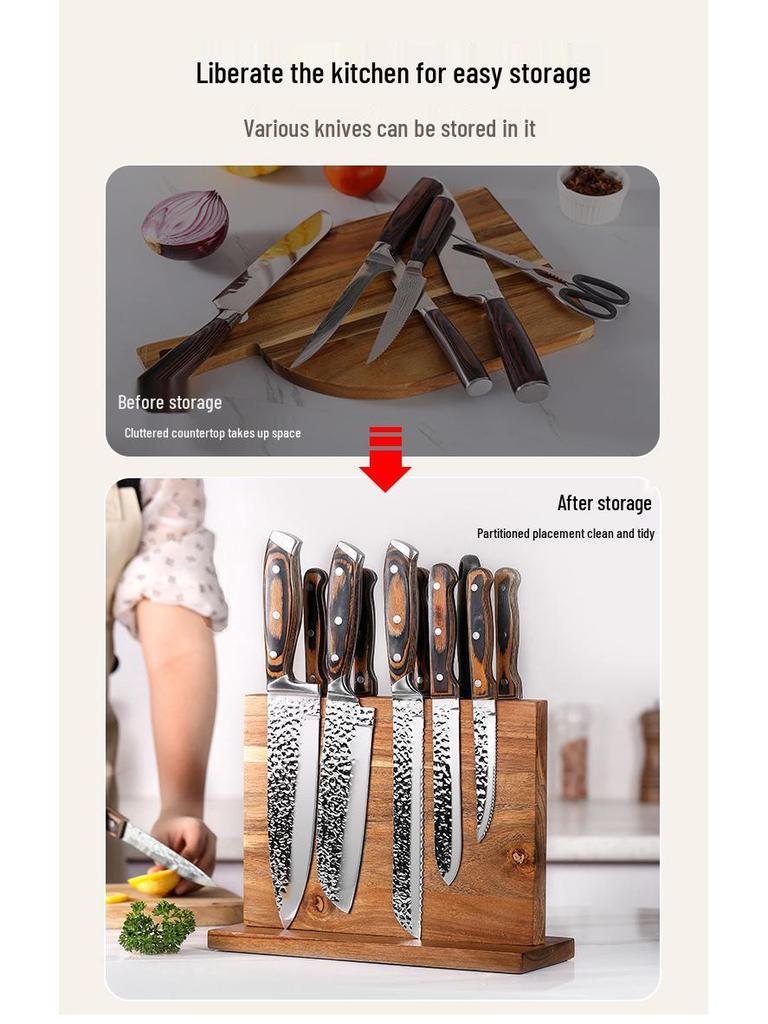 Double-Sided Magnetic Wooden Knife Holder & Display Stand