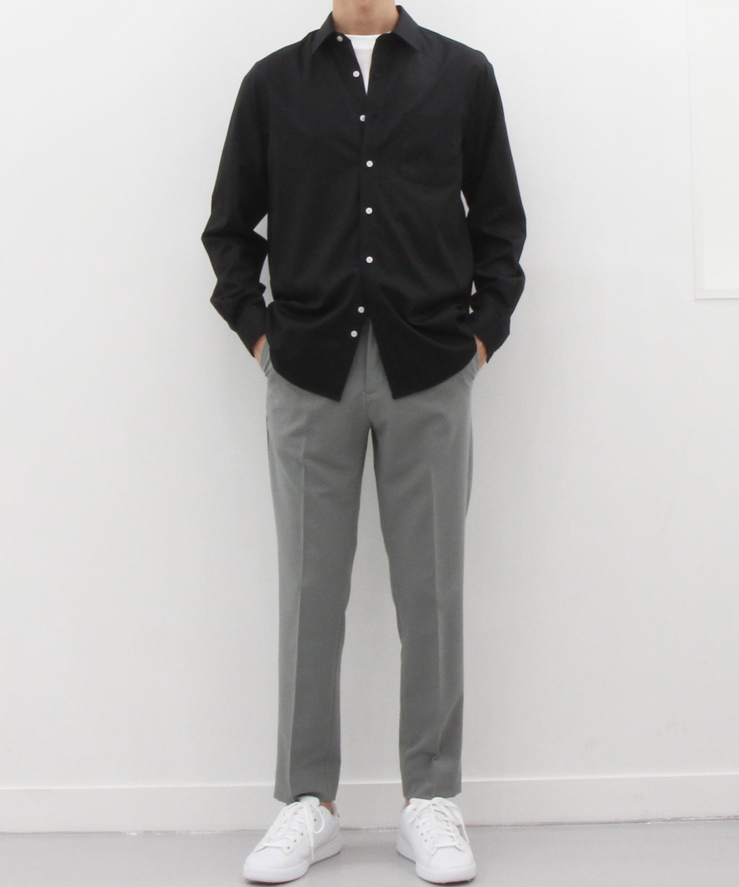 The Shirt Studio Black Semi-Oversized Spandex Solid Shirt 100