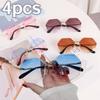4PCS Fashion Rimless Square Sunglasses Women Men Vintage Luxury Brand Designer Ins Sun Glasses for Female UV400 Shades