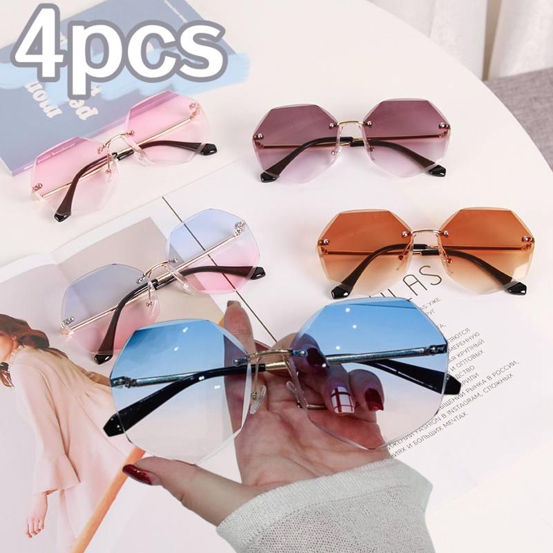 4PCS Fashion Rimless Square Sunglasses Women Men Vintage Luxury Brand Designer Ins Sun Glasses for Female UV400 Shades