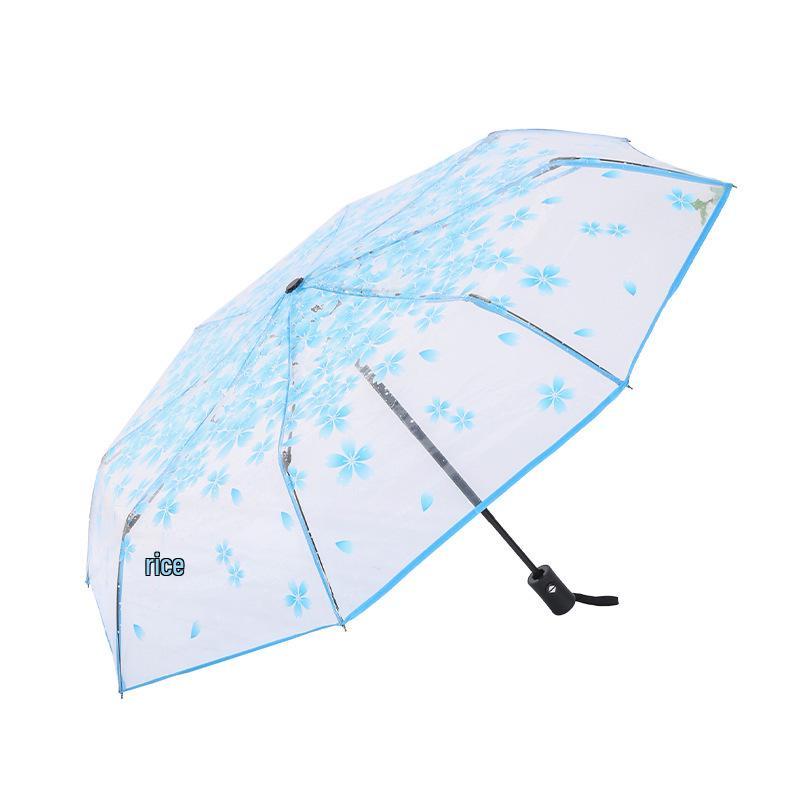 Cherry Blossom Transparent Automatic Umbrella - Soft Girl Three-Fold Design