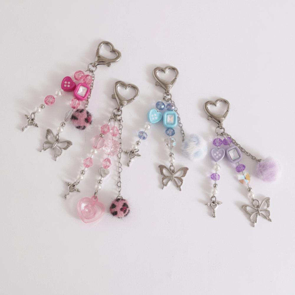 Handmade Beaded Keychain Pearl Heart Beaded Star Pendant Keychain DIY Charm Keychain For Backpack