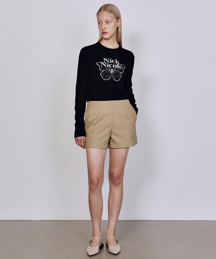 Nigaennikol Cashmere Butterfly Signature Crop Knit_Black