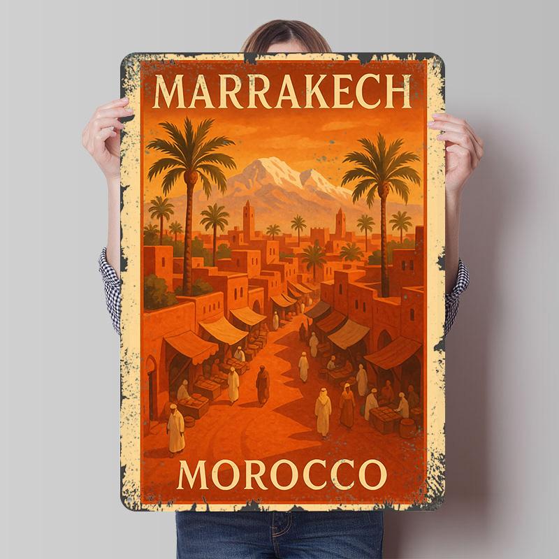 Marrakech Morocco Travel Poster Customized Wall Art Vintage Metal Signs Retro Tin Plaque for Man Cave Luxury Home Decor Items