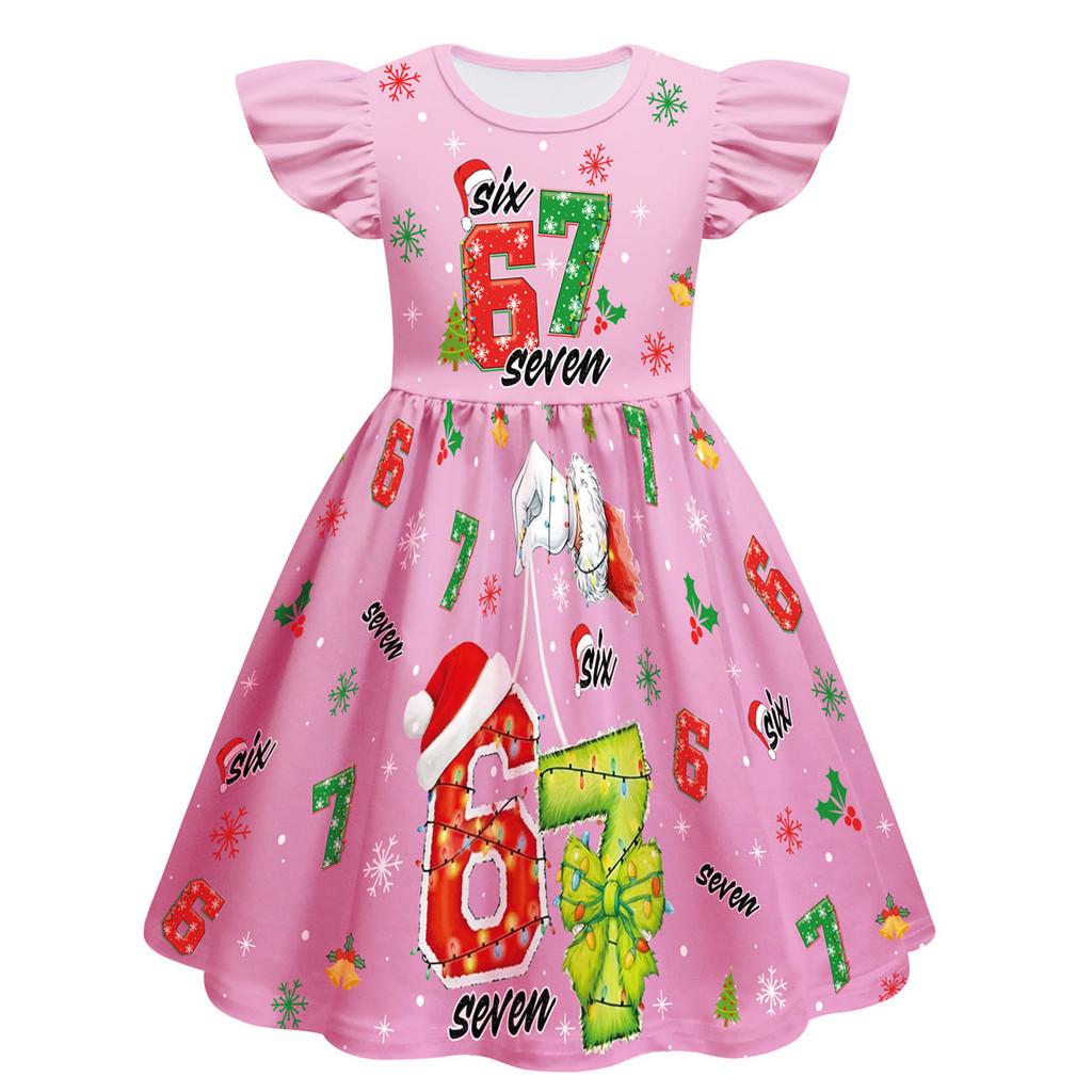 

82839 Детское Рождественское Платье Принцессы Без Рукавов с Оборками и Принтом 67 Six Seven для Девочек 160cm