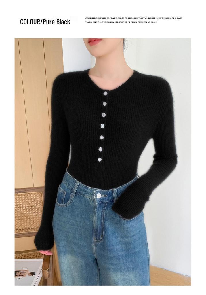 2026 Autumn/Winter Cashmere Knit Slim Fit Round Neck Wool Sweater Pullover
