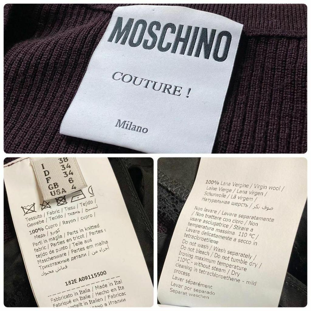 Used MOSCHINO COUTURE Layered style V-neck knit sweater pullover dark purple I38 size MOSCHINO COUTURE