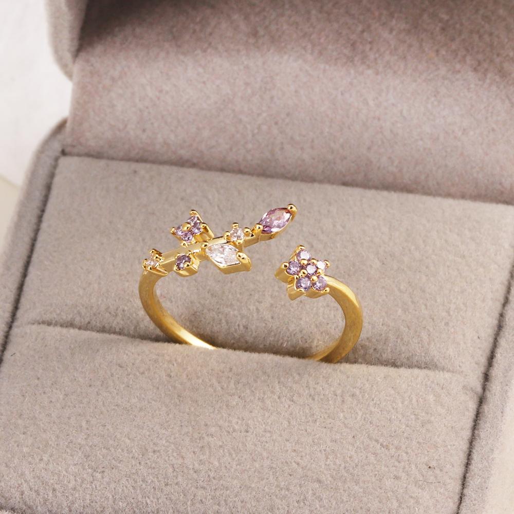 New Cute Colorful Zircon Flower Ring For Women Girl Fashion Vintage Zircon Adjustable Rings Jewelry Gift