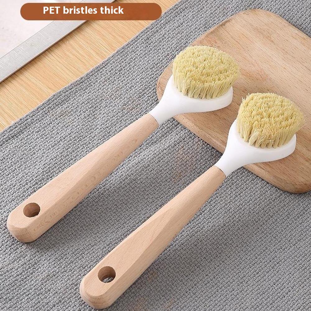 

Pot Scrubber Brush with Wooden Handle Dishes Pans Sinks Kitchen Cleaning Tool Type A