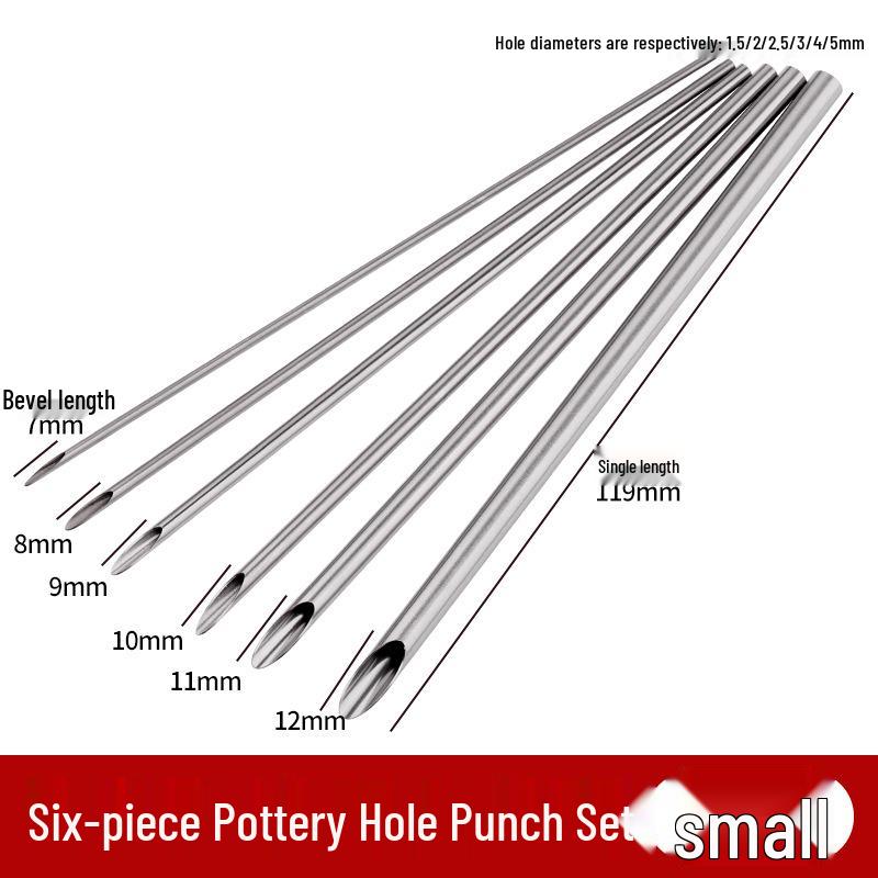 6-Piece Stainless Steel Hole Punch Set for Pottery & Clay Sculpting 6-Piece Ceramic Hole Puncher Set