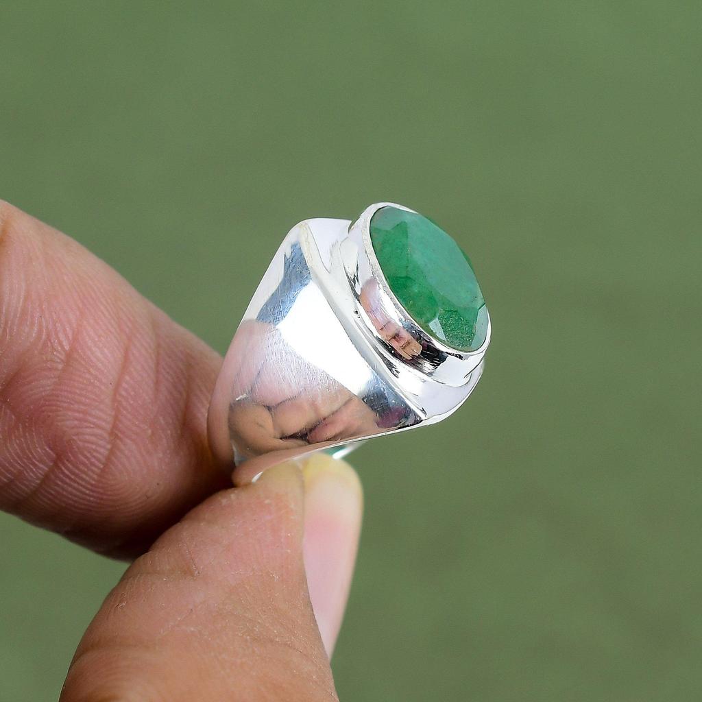 Facettierter Sambischer Smaragd Ring 925er Sterlingsilber Ring Handgefertigter Stilvoller Schmuck Natürlicher Edelstein Ring Jahrestagsgeschenk Erhältlich In Ringgröße