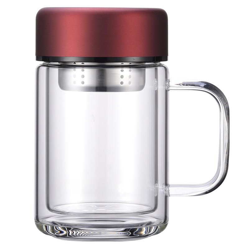 Bürotasse mit Henkel, Teetrennung, doppelte Teetasse aus Glas