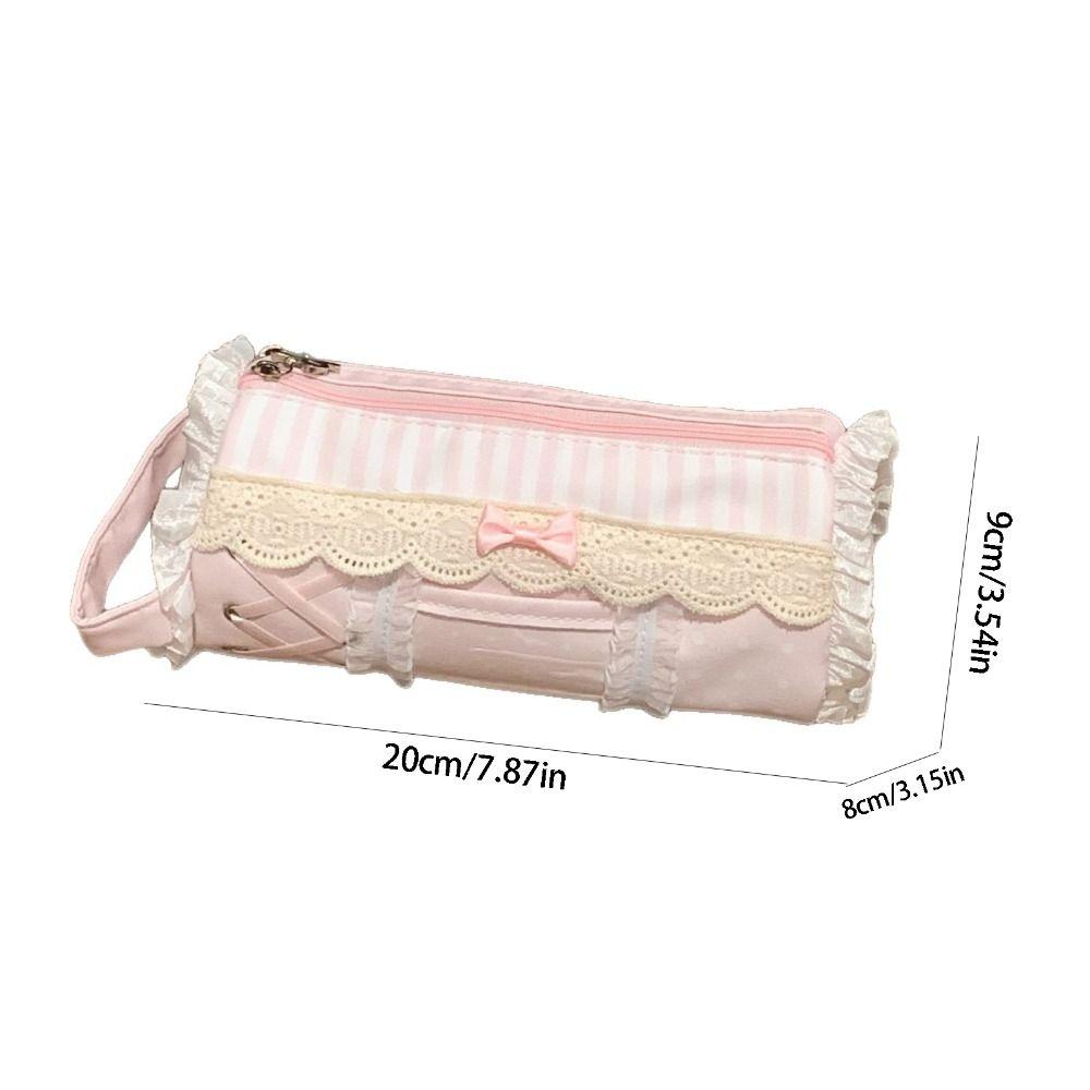 Large Capacity Lace Pencil Case Bow Makeup Bag Polka Dot Pencil Storage Bag Award Gifts