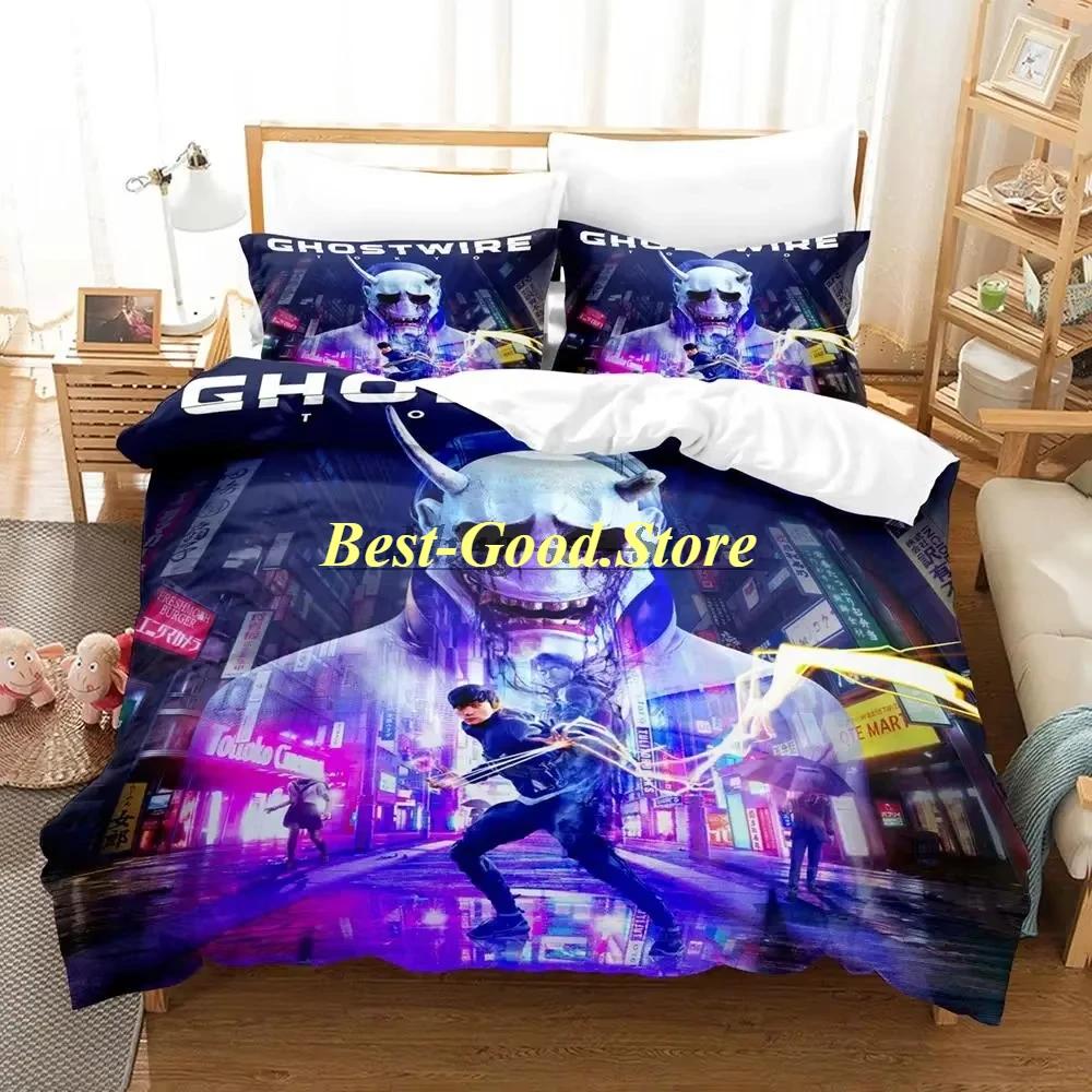 GhostwireTokyo Bedding Set Single Twin Full Queen King Size Bed Set Aldult Kid Bedroom Duvetcover Sets Anime Bed Sheet Set