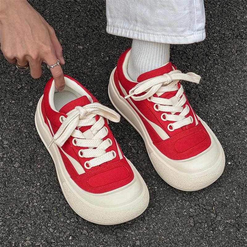 Gulinaza ugly cute crooked big head shoes thick sole heightening casual niche couple board shoes