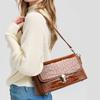 Aidrani  Crocodile Pattern Brown Shoulder Bag Retro Flap Handbag with Metal Lock