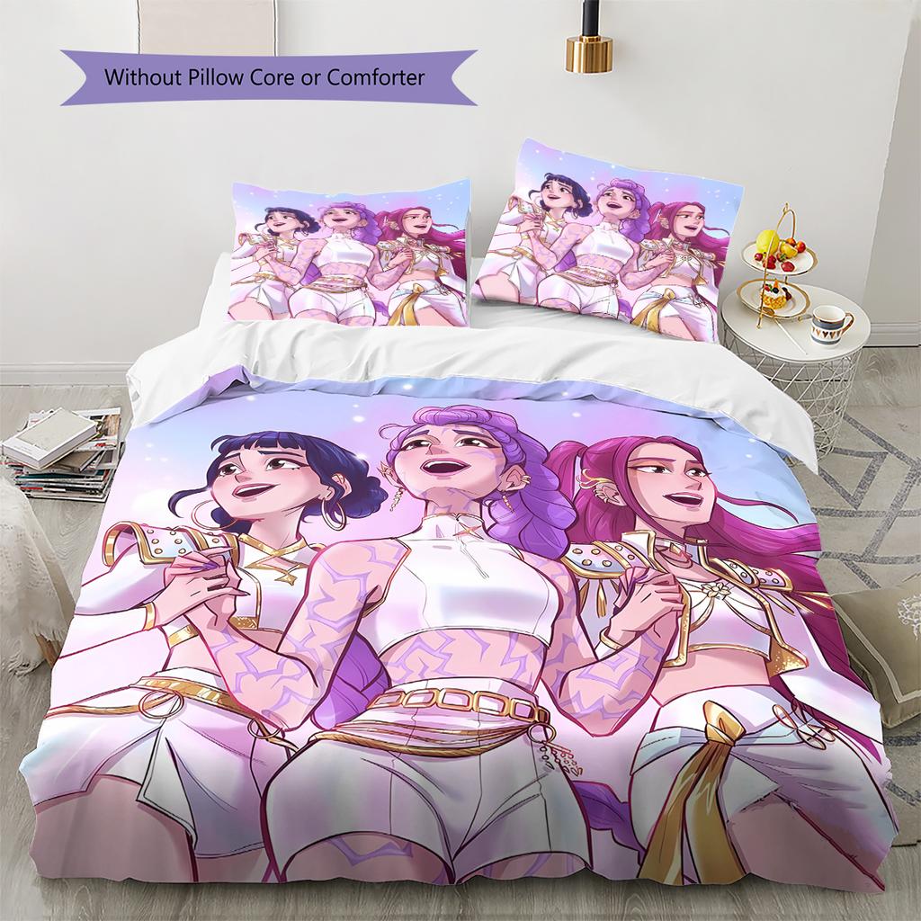 Kpop Demon Hunters Pattern Bedding,Quilt Set Quilt Cover Pillowcase Home Birthday Gift (1 * Duvet Cover + 2 * Pillowcase, Without Core)