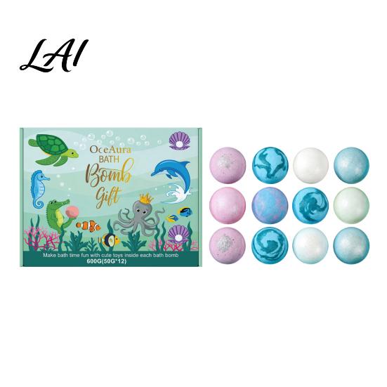 Kids Bath Bombs 12Pcs Ocean-Themed with Animal Toys Fizzy Colorful Bubble Balls B