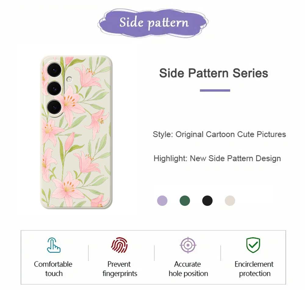 For Samsung Galaxy S25 FE Case Pink Lilies Pattern Printing Straight Edge TPU Phone Back Cover