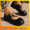 Cute bow round head flat bottom Mary Jane single shoes 2025 spring and summer new French retro versatile small leather shoes women
