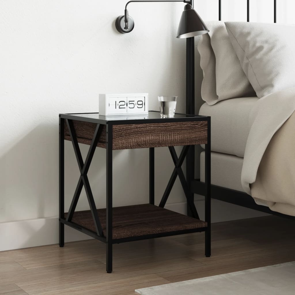 Nightstand with Infinity LED Brown Oak Effect 40 x 40 x 49 cm