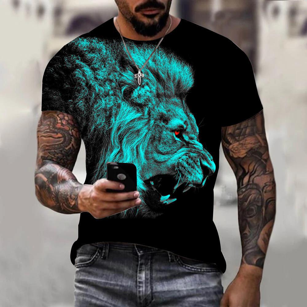 Летняя футболка Мода Животное Лев Граффити Красочная Принтованная Трендовая Футболка с Коротким Рукавом 3D Футболка s