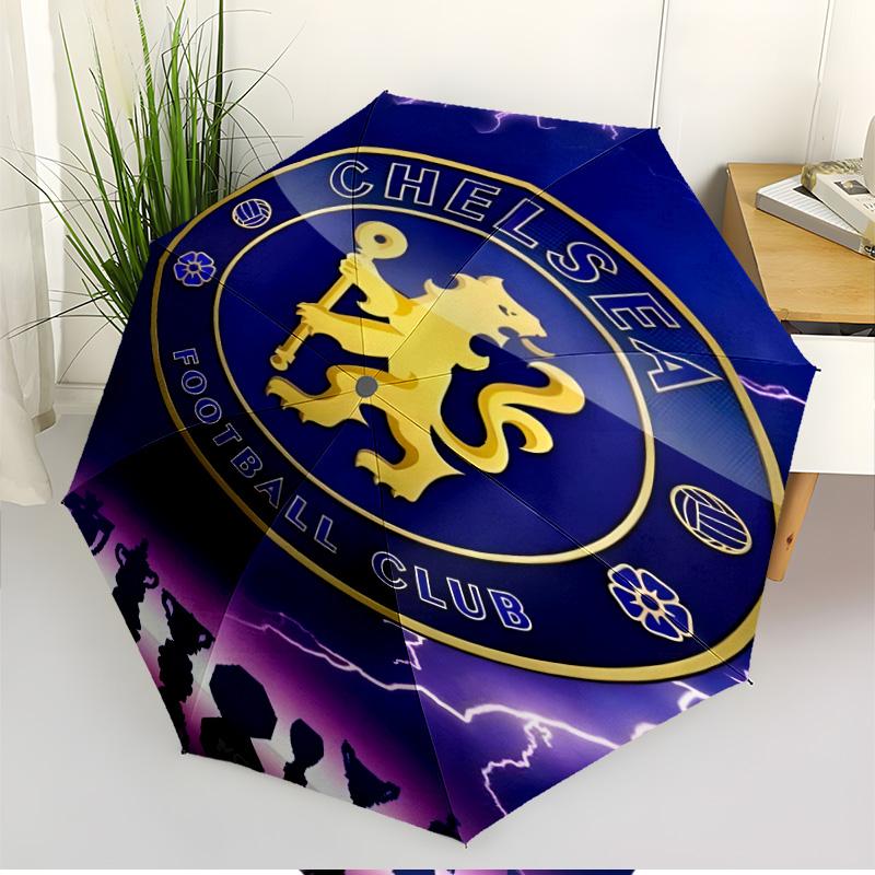 Parasol z nadrukiem Chelsea F.C. Automatyczne otwieranie i zamykanie, Przenośny składany parasol, na zewnątrz, do dojazdów, na wycieczkę kempingową, Idealny prezent urodzinowy