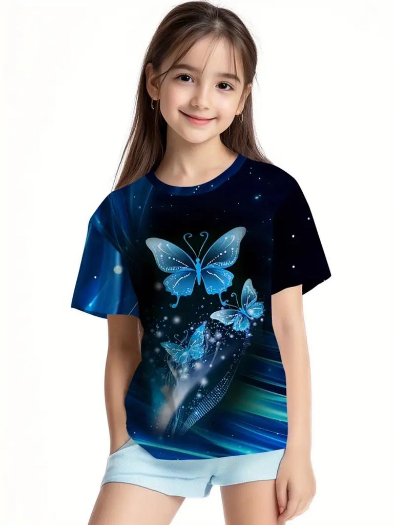 Abbigliamento Bambina Vestiti Bambina Maglietta Manica Corta Bambina Stampa Farfalla Carina Kawaii Girocollo Top Bambina Vestiti Estivi Bambini