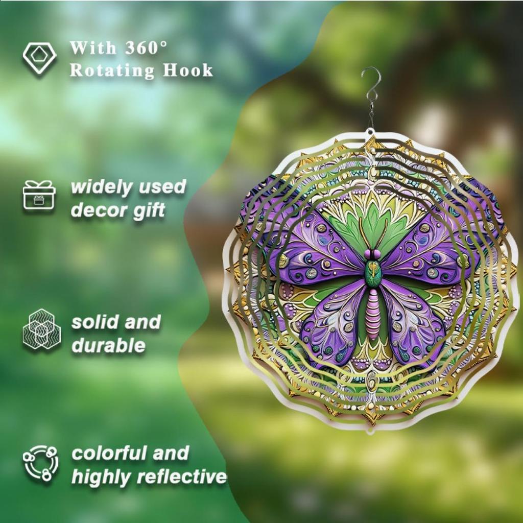 10-Inch Animal & 2D Mandala Wind Chimes, Rotating Outdoor Decor, No External Power Needed - Perfect Gift for Animal Lovers, Dynamic Effect