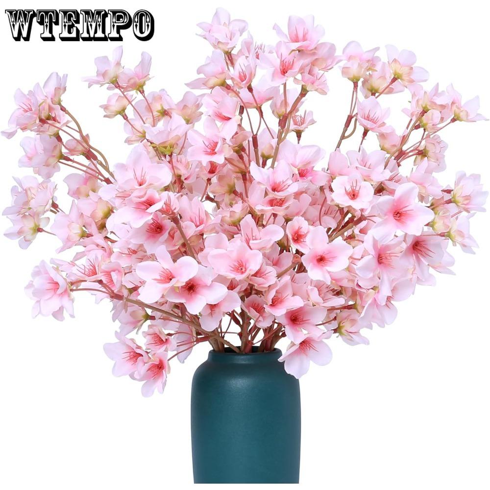 6pcs Artificial Cherry Blossom Branches Decor Fake Flowers 15.75 Inches Silk Faux Flowers Garden Table Centerpiece Decor