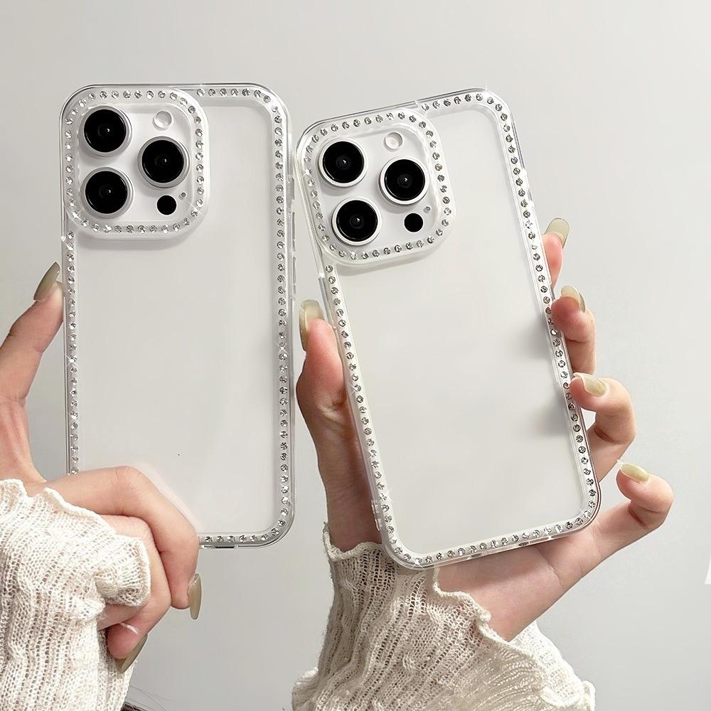 Transparent and simple, suitable for iPhone17 Pro flash diamond mobile phone protective case, Apple 16 advanced sense 15 niche anti-drop