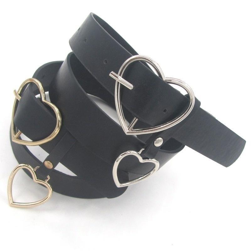 New Heart Buckle Leather Belt Adjustable Punk Fashion Waist Belts