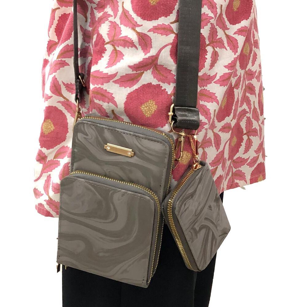 RSINC Damen Handy Umhängetasche 2 Fächer 3 Taschen & 4 Kartenfächer Dunkelgrau JL156682002262