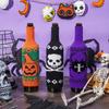 652F Halloween Wine Bottle Cover Pumpkin Skull Spiders Knitting Wine Bags Decoration