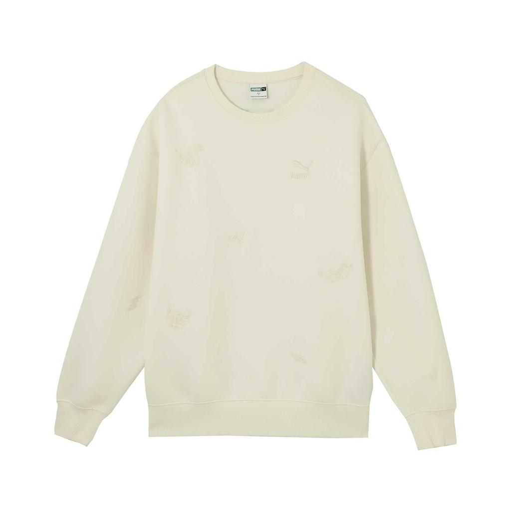 Puma Bz Graphics Crew Neck Loose Fit Embroidered Long Sleeve Sweatshirt Unisex Sweatshirt White 627449-65