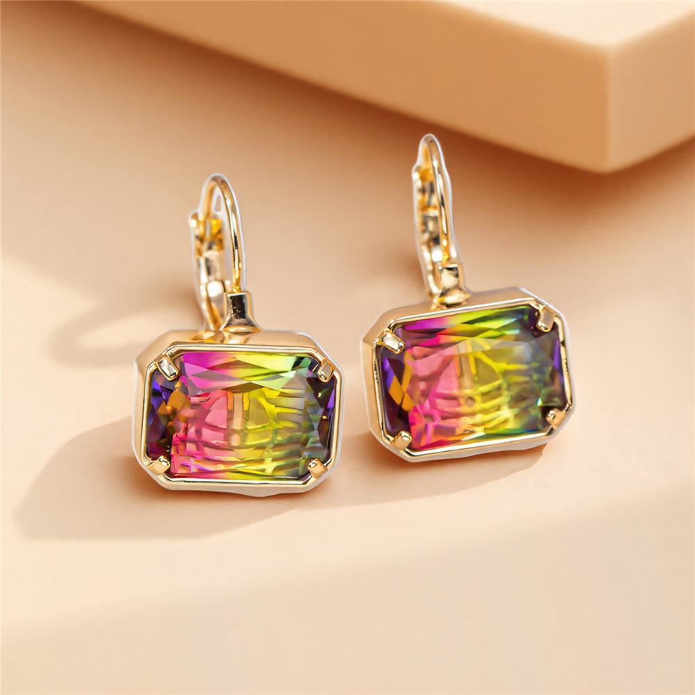 Blue Green Red Rainbow Zircon Stone Hoop Earrings For Women Vintage Female  Gold Color Wedding Jewelry