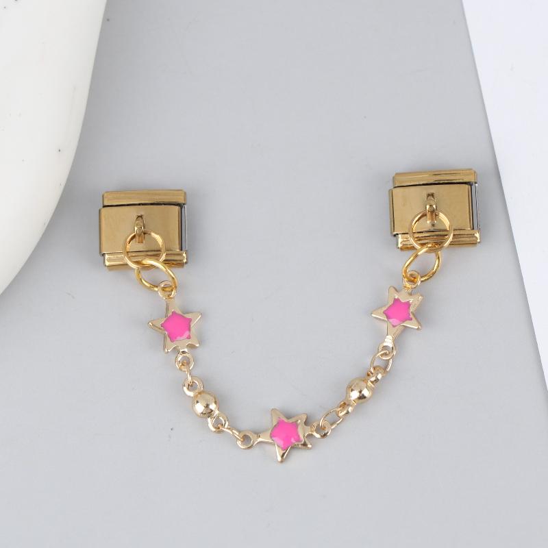 Stainless Steel Cherry Heart Star Gold Color Tassel Chain Italian Charm Links Fit 9Mm Bracelet Diy Making Jewelry Accessories