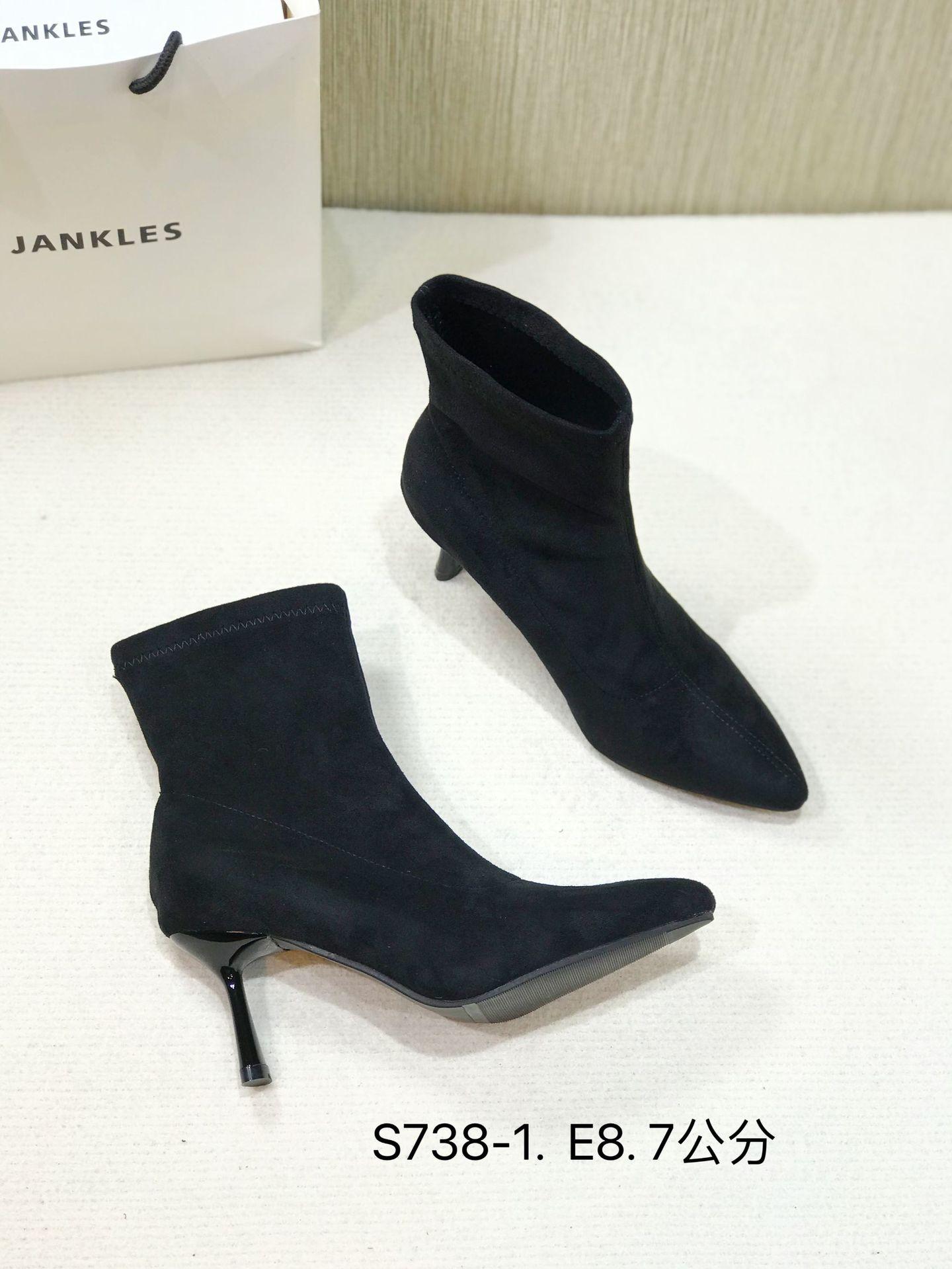 

S738-1 French 2025 New Low Heel Short Boots Women s Shoes Autumn and Winter Single Boots Suede Skinny Boots Small Naked Boots Thin Heel 40 чорний