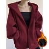 Women's Autumn/Winter Plus Velvet Zipper Cardigan Hoodie - Thick, American-Style, Loose Fit, Slimming Top