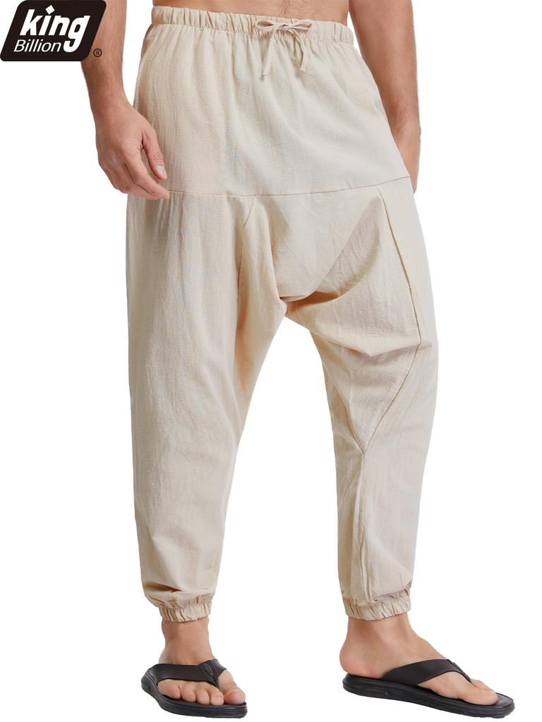 Sommer Lässige Leinenmischung Haremshose für Herren - Atmungsaktiv Kordelzug Taille Bündchen an den Knöcheln Lockerer Schnitt Lässige Hose in Unifarben
