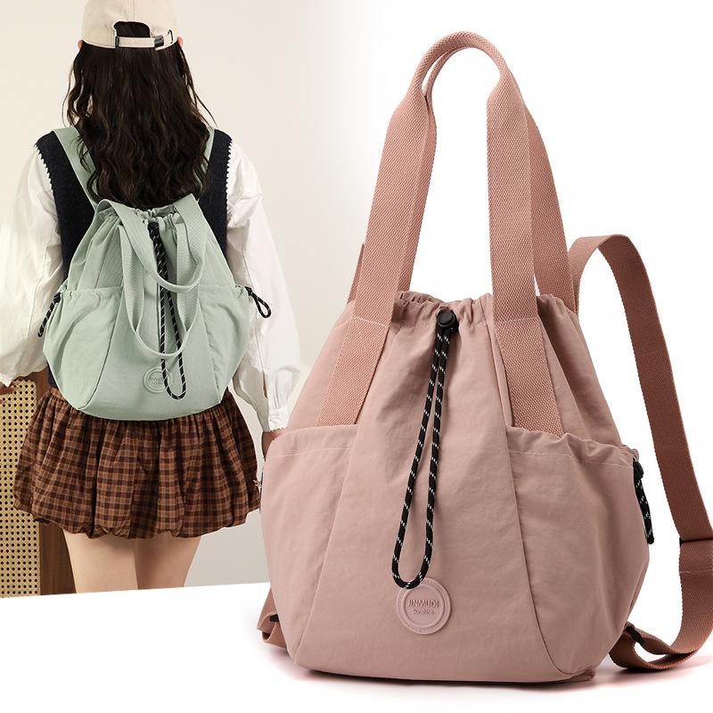 Schoolbag New Multifunctional Solid Color Backpack with Drawstring Fashion Versatile Handbag Lightweight Large Capacity Outdoor Backpack