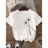 European Size Women's  White Floral Print T-Shirt - Soft Breathable Short Sleeve Round Neck Relaxed Loose Fit Top