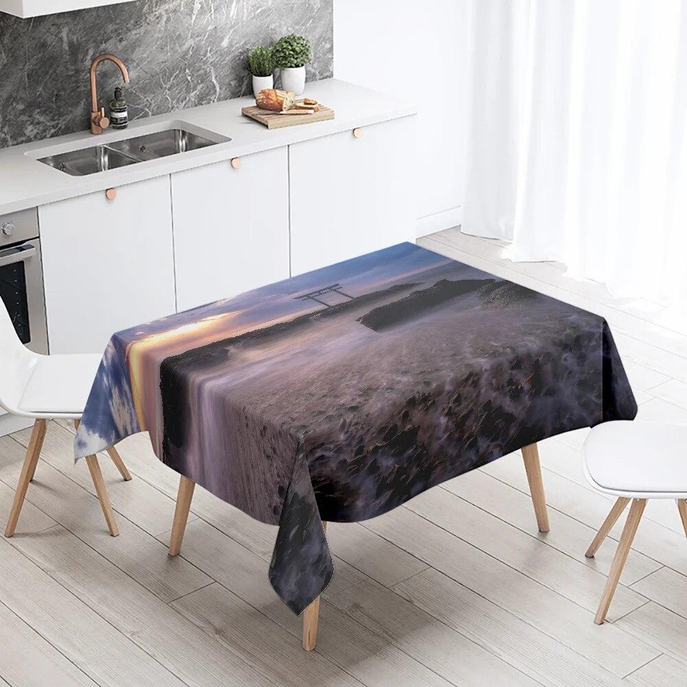 Day Road Dusk Sunset Scenery Printed Tablecloth Outdoor Picnic Camping  Antifouling Waterproof Table Home Decoration