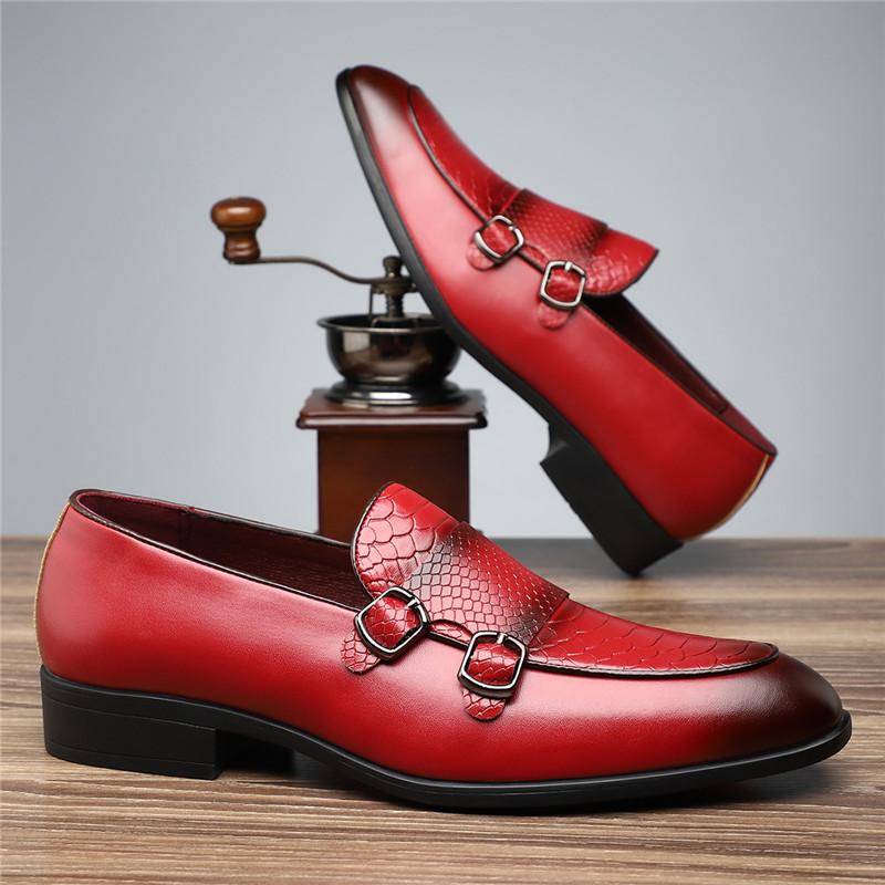 Fashion Designer Men's Pointed Alligator Pattern Casual Monk Strap Shoes Formal Wedding Dress Homecoming Footwear Zapatos Hombre