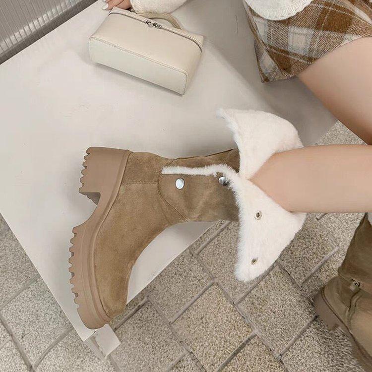 

Two wear Maillard boots, women s thick-heeled versatile platform boots, small height-increasing medium boots, high-heeled stacking boots 40