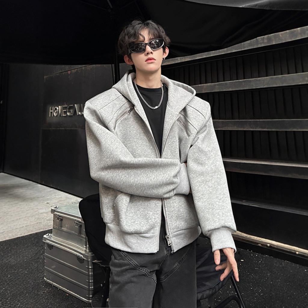 Short Padded Cardigan Sweater Hoodie Silhouette Coat for Men